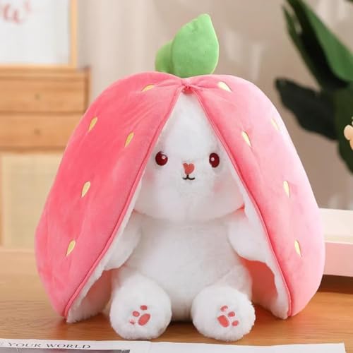 Niku Rabbit with Chain Reversible Bunny Rabbit Soft Stuffed Toys for Girls Boys Baby Kids | Doll, Teddy Bear plushies, Animal Toy | Strawberry/Carrot Shaped Pink Colour | Gift Item for Kids